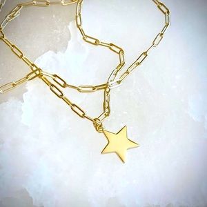 NEW 14K Gold Plated Sterling Star Charm Paper Clip Necklace